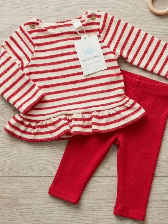 cloud island Other - Cloud Island Red & Cream Striped Ruffle Top with Red Leggings, S 0-3m, NWT